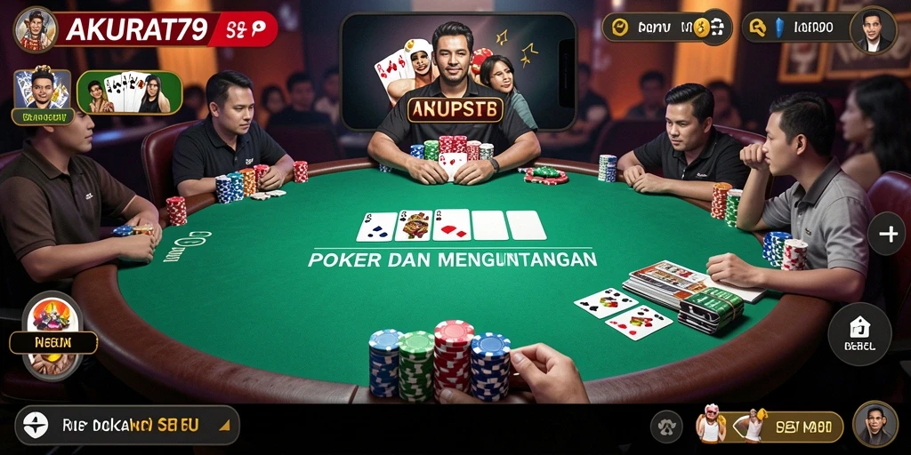 Screenshot gameplay AKURAT79 dengan suasana poker yang intens.