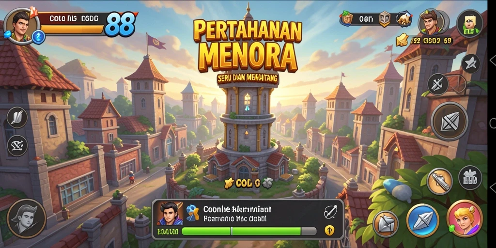Gameplay COCOL88 menampilkan menara yang strategis mendefensikan basis dari serbuan musuh.