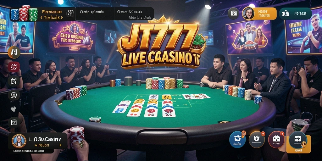 Screenshot permainan Live Casino JT777 menampilkan dealer dan permainan yang menawan.