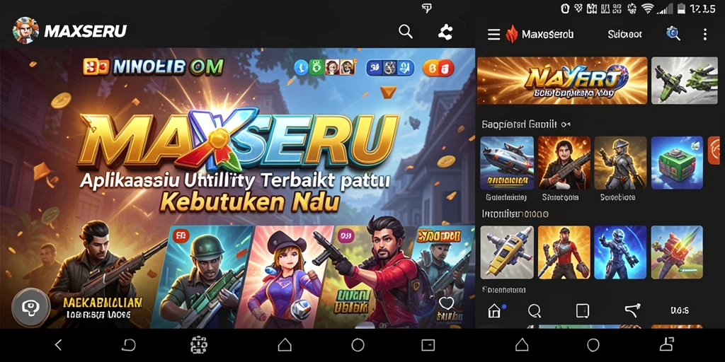 Screenshot gameplay MAXSERU yang menampilkan fitur utama aplikasi Utility.