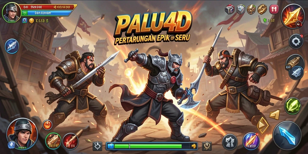 Screenshot utama PALU4D menampilkan pertarungan epik dengan aksi seru.